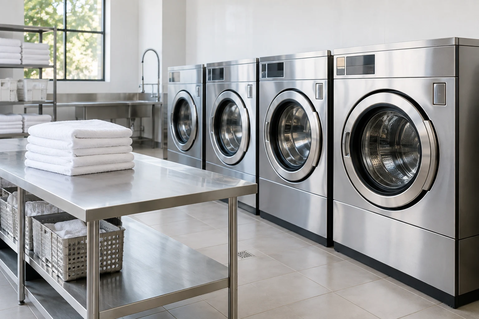 Illustrative commercial laundry setting representing business and commercial supply