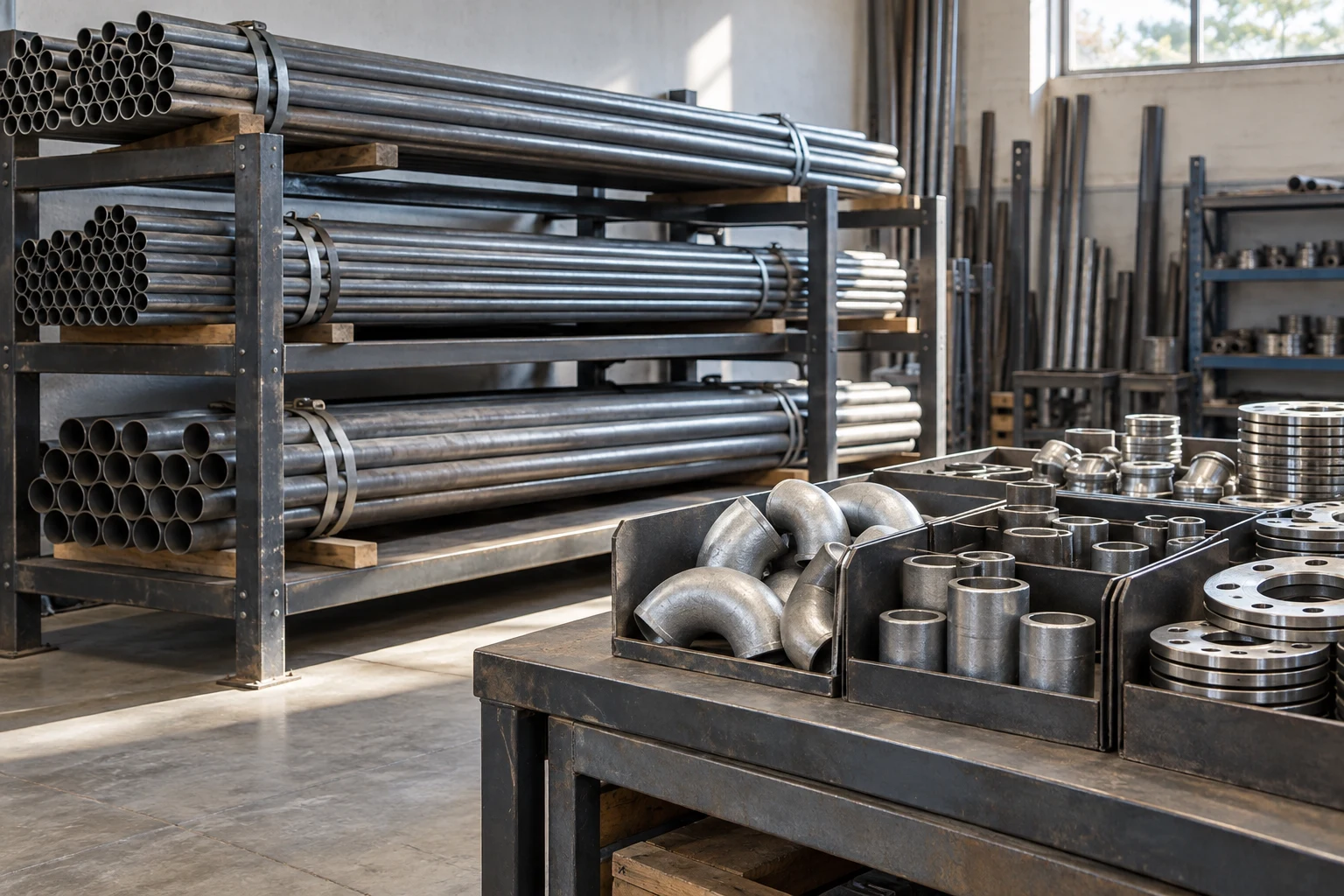 Illustrative steel pipes and fittings representing industrial sourcing